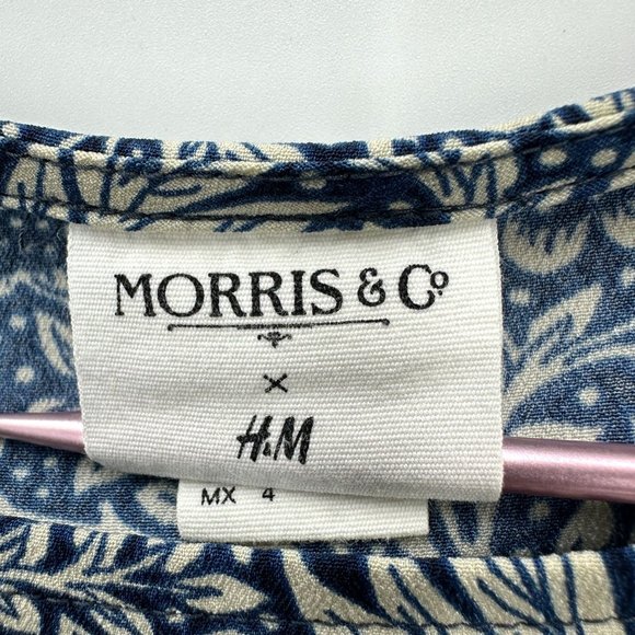 Morris & Co X H&M Dress Womens 3/4 Sleeve Tunic Floral Round Neck Blue Cream 4 - Picture 9 of 11